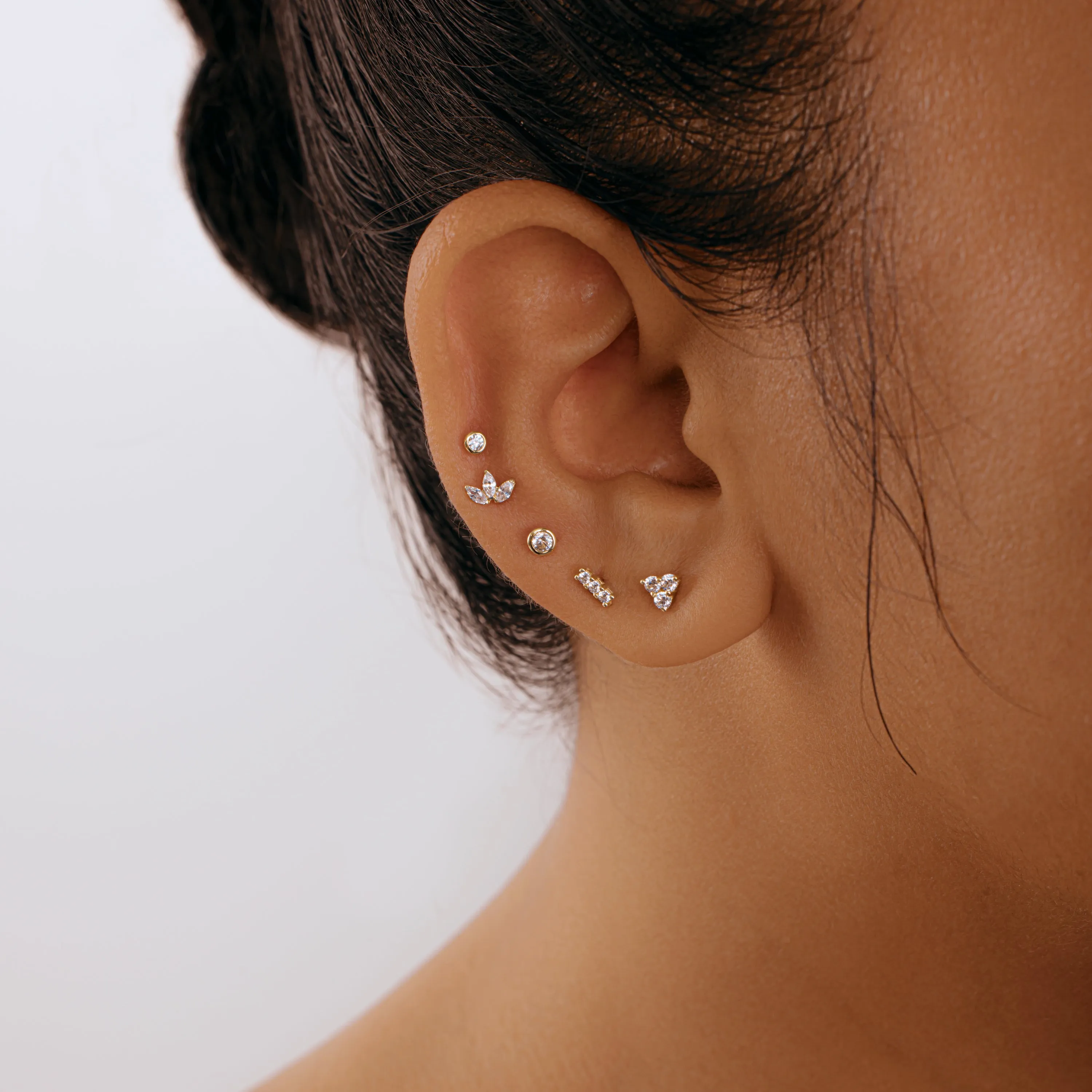 14K Solid Gold Mini Jewel Bar Threaded Labret Earring