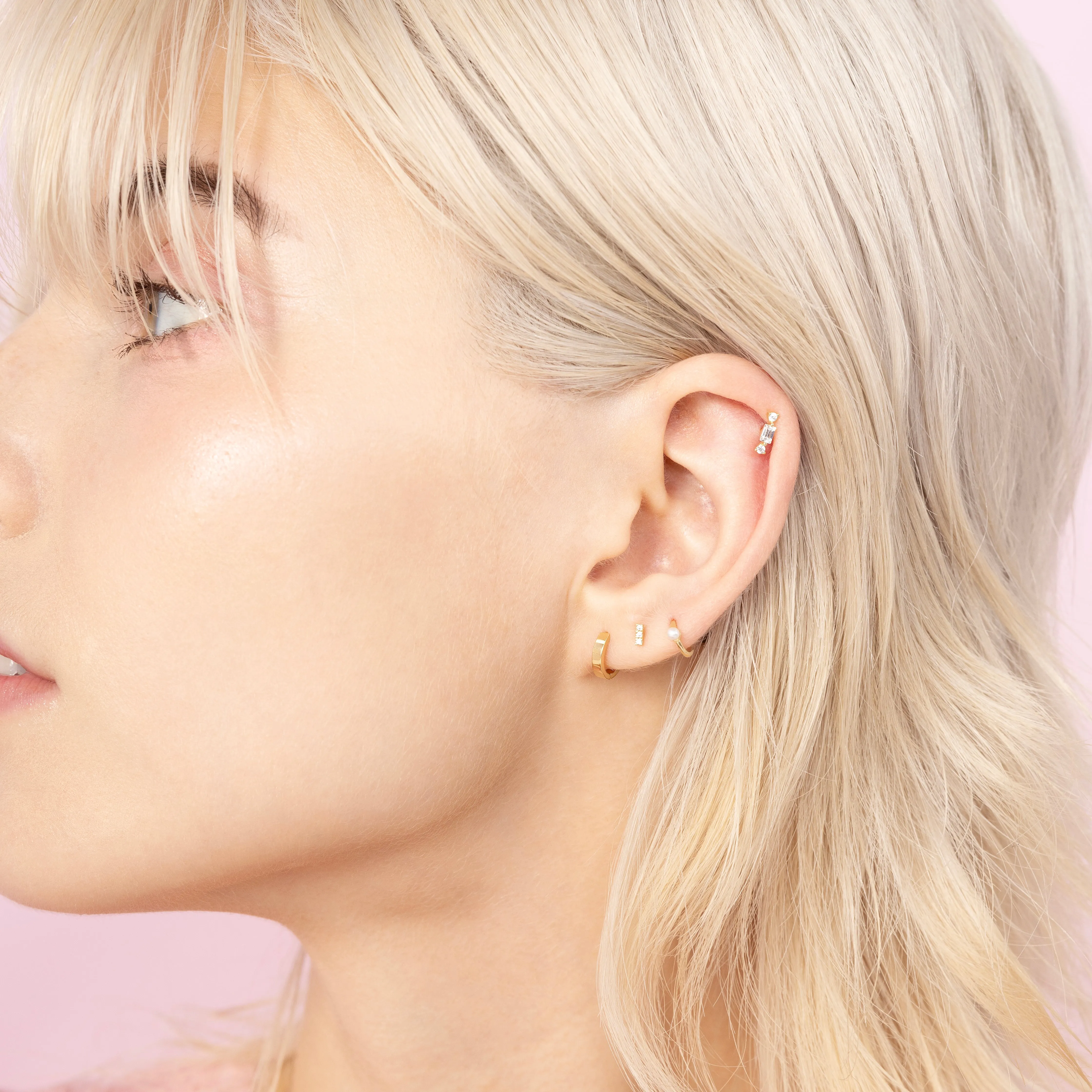 14K Solid Gold Mini Jewel Bar Threaded Labret Earring
