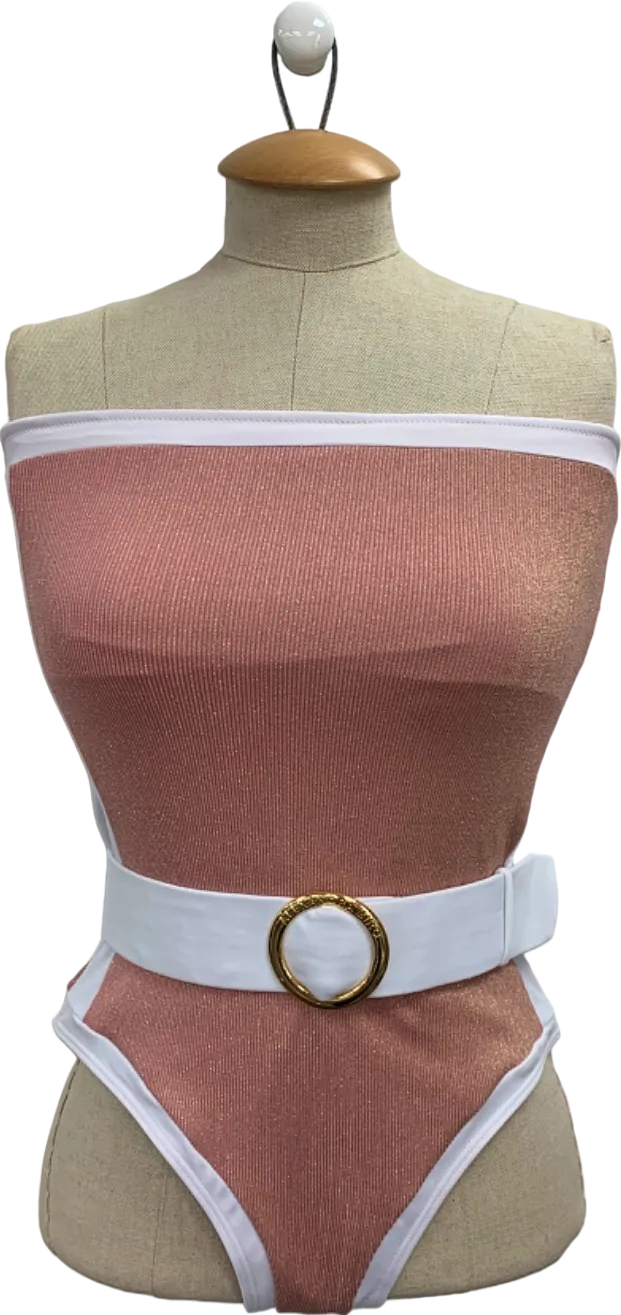 Alexandra Miro Pink Off-Shoulder Belted Swimsuit UK S