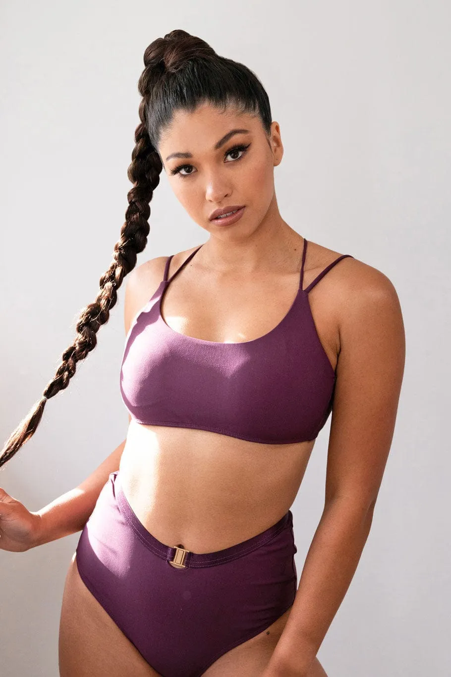 Amelia Top - Scoop Neck Cross Tie-Up Top Recycled Mulberry
