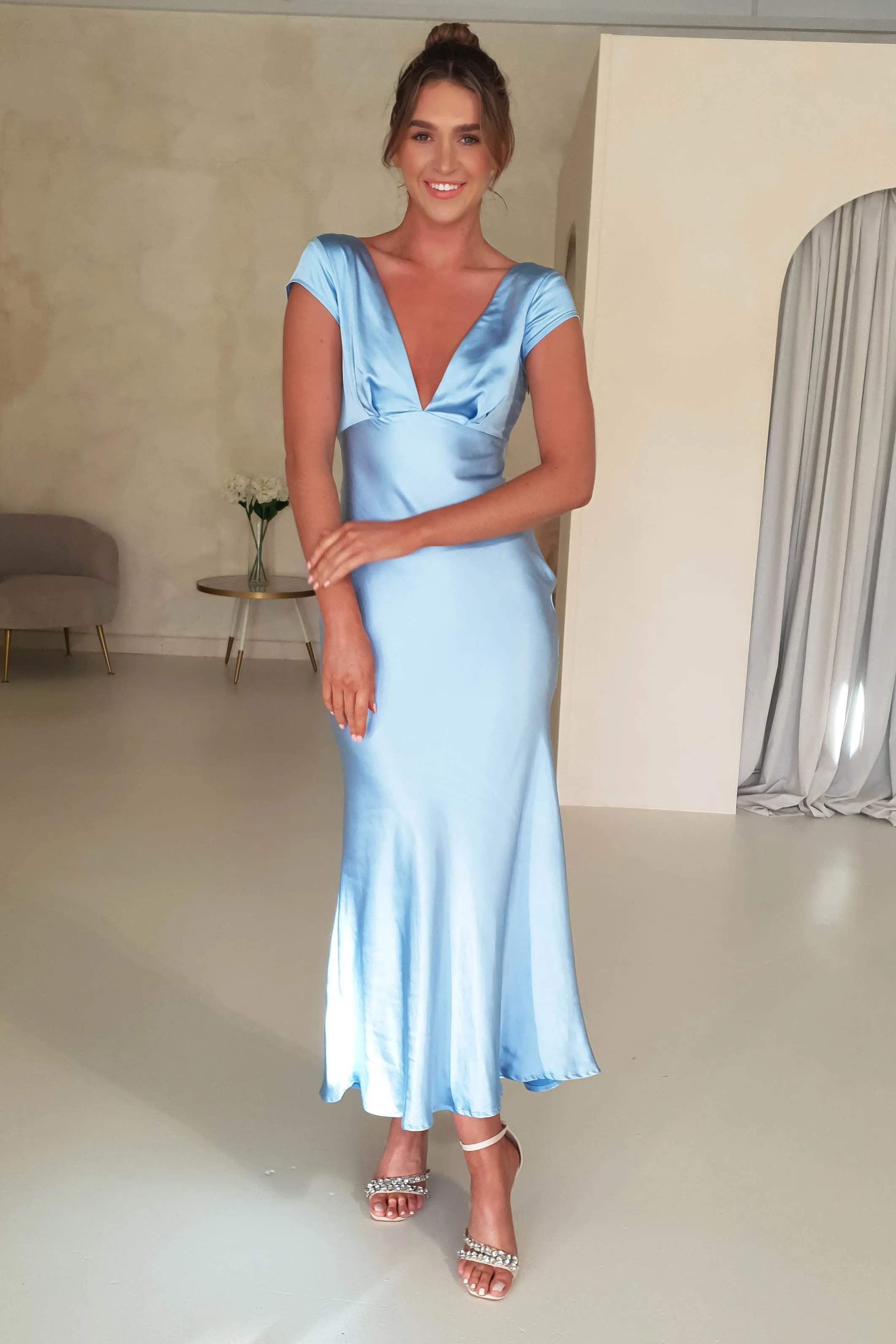 Arletta Soft Satin Maxi Dress | Blue