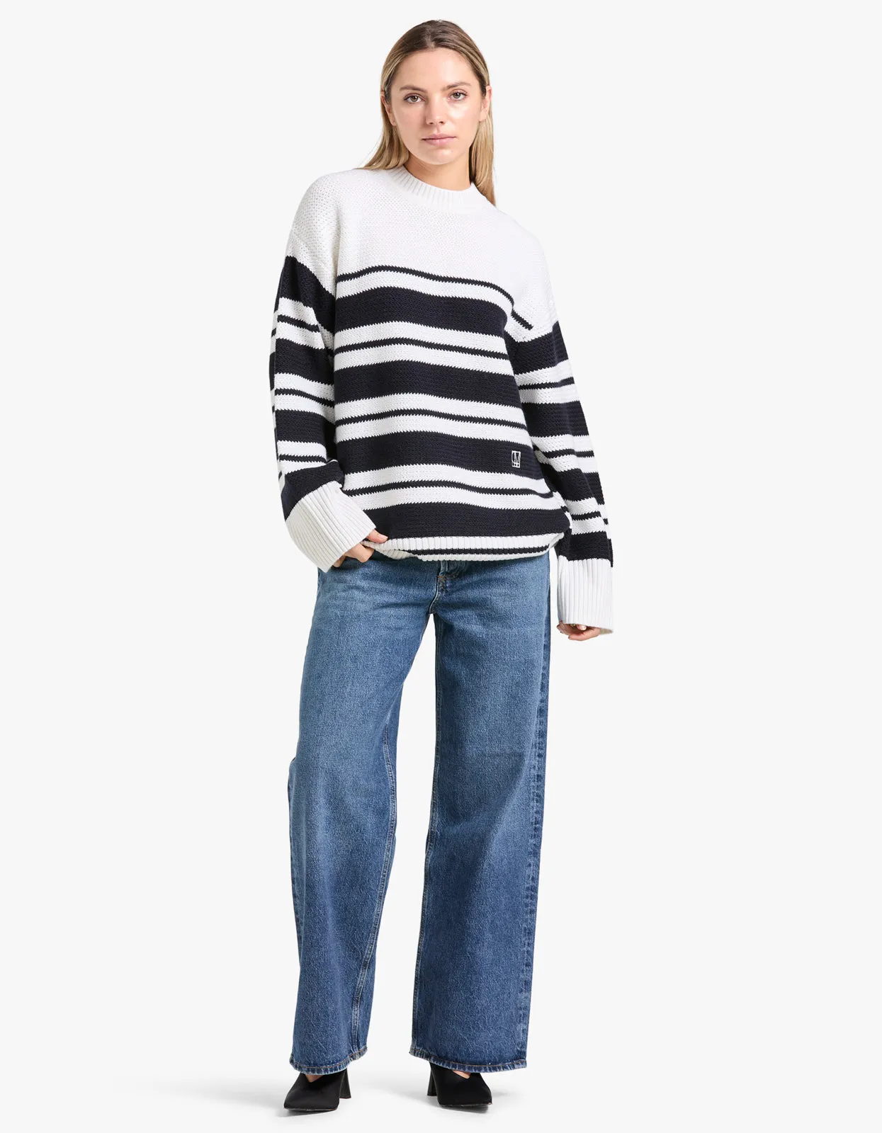 Atticus Sweater - White & Navy Stripe