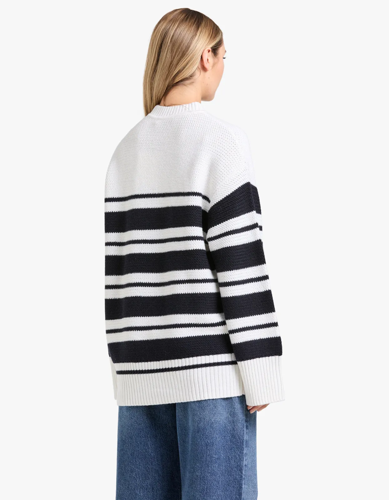Atticus Sweater - White & Navy Stripe