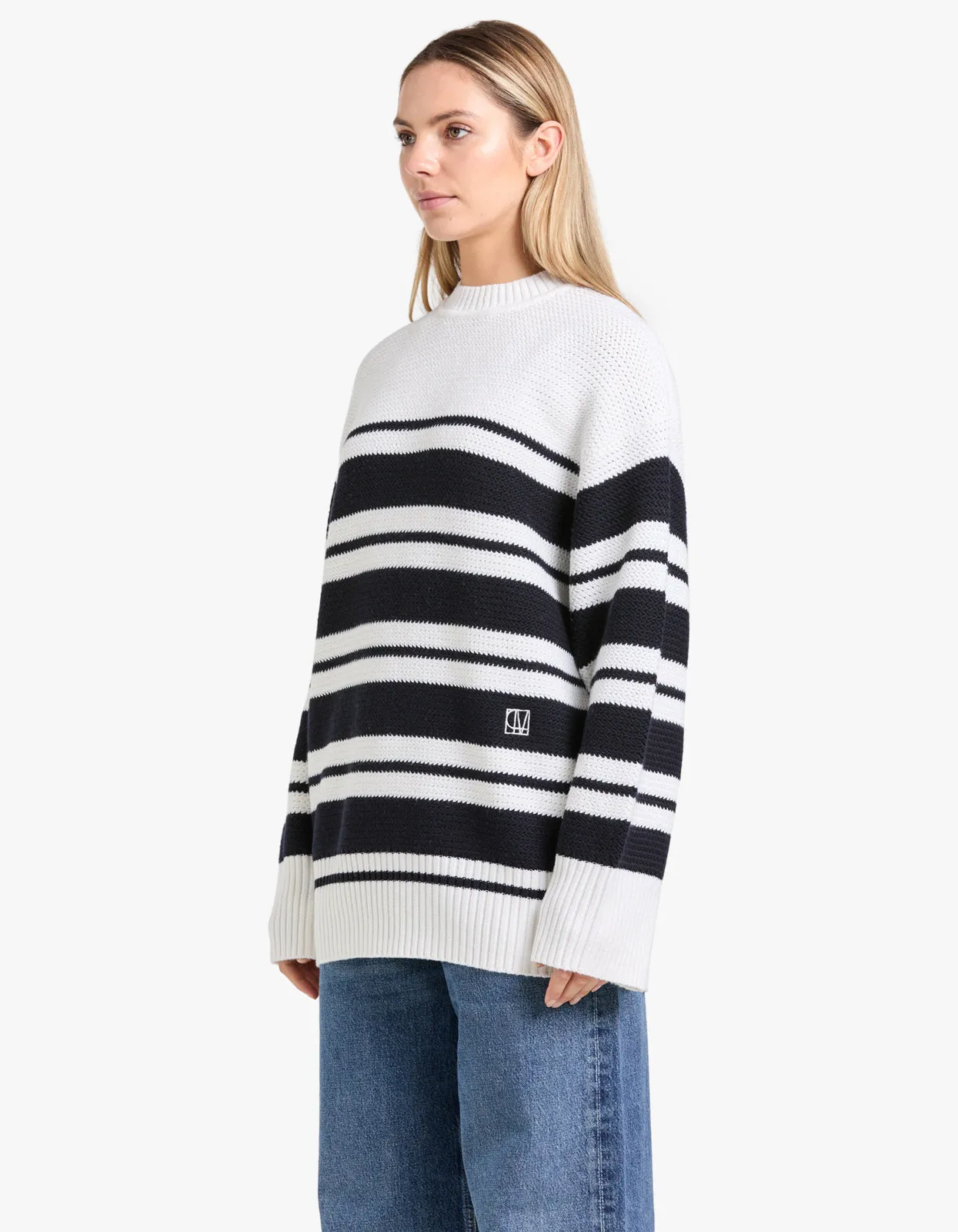 Atticus Sweater - White & Navy Stripe