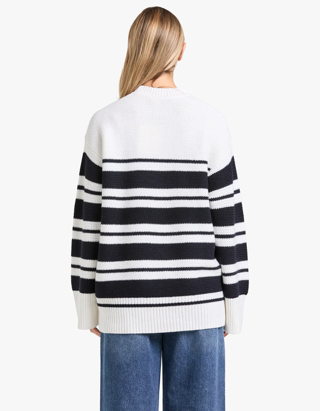 Atticus Sweater - White & Navy Stripe