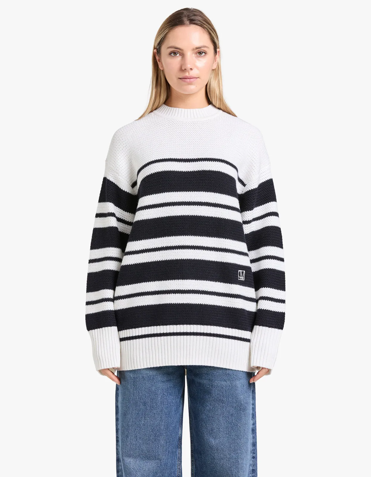 Atticus Sweater - White & Navy Stripe