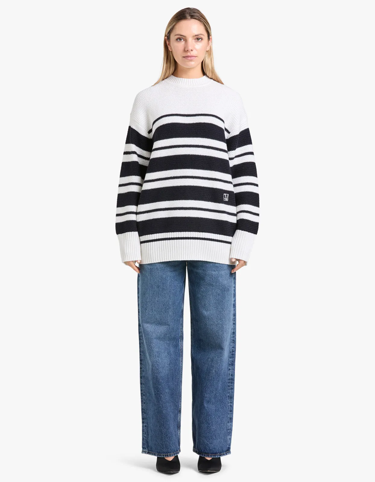 Atticus Sweater - White & Navy Stripe