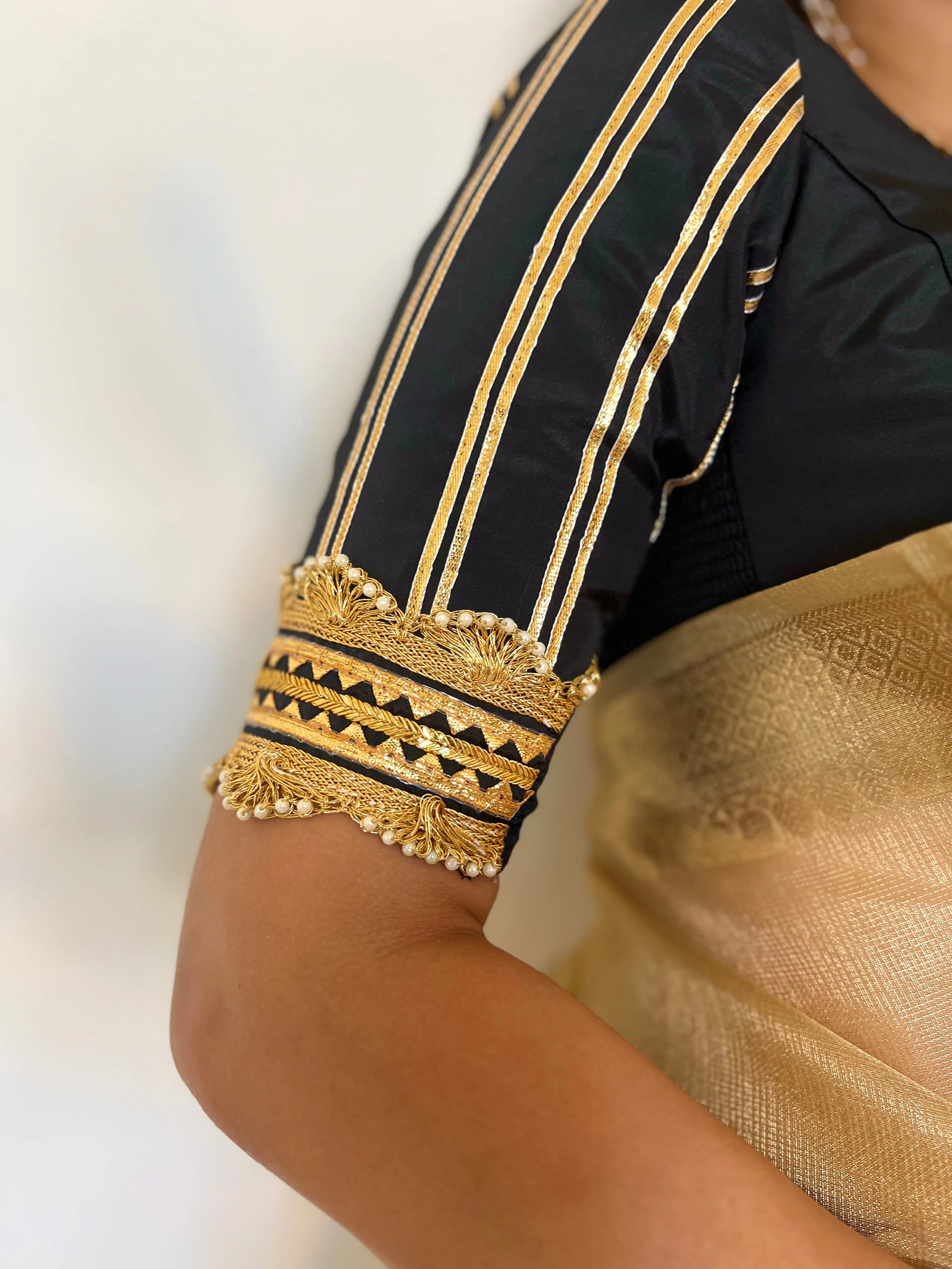 Aziza x Tyohaar | Elbow Sleeves Saree Blouse in Charcoal Black
