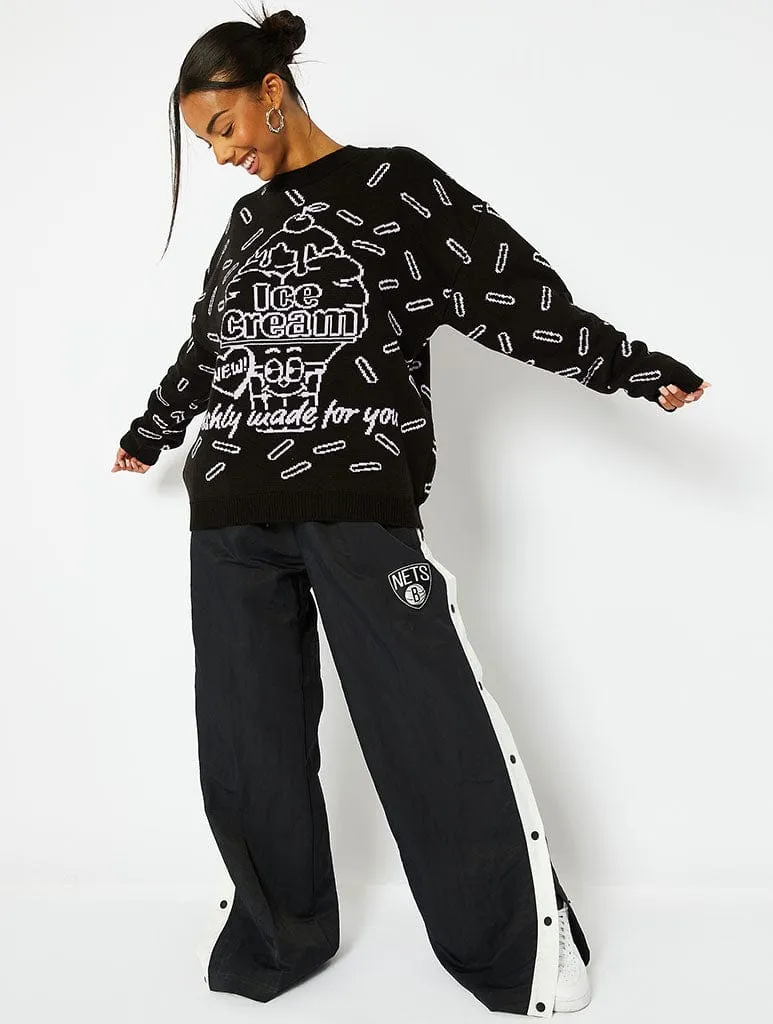 Black Ice Cream Oversized Knitted Jumper