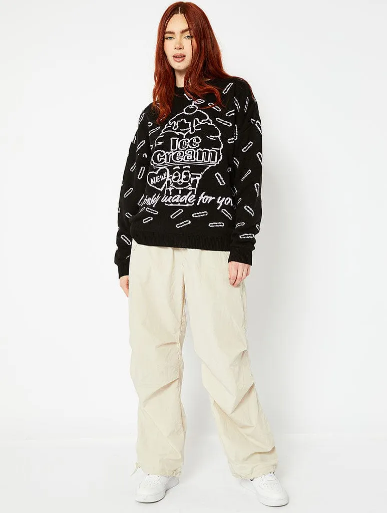 Black Ice Cream Oversized Knitted Jumper