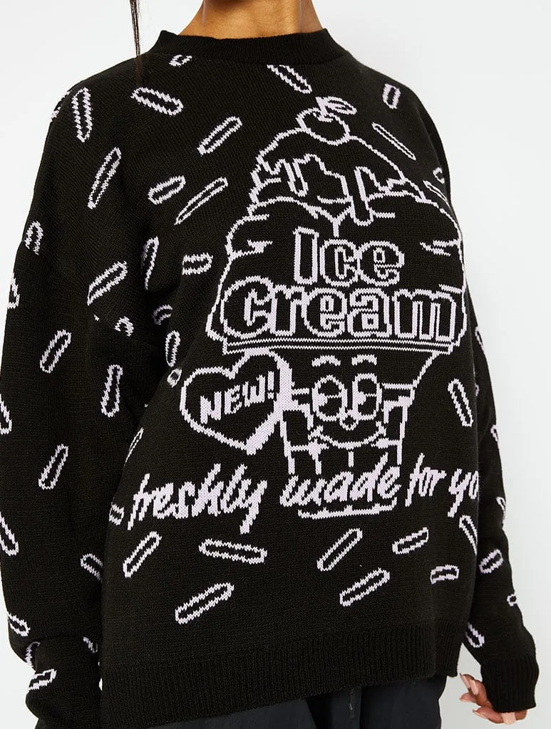 Black Ice Cream Oversized Knitted Jumper