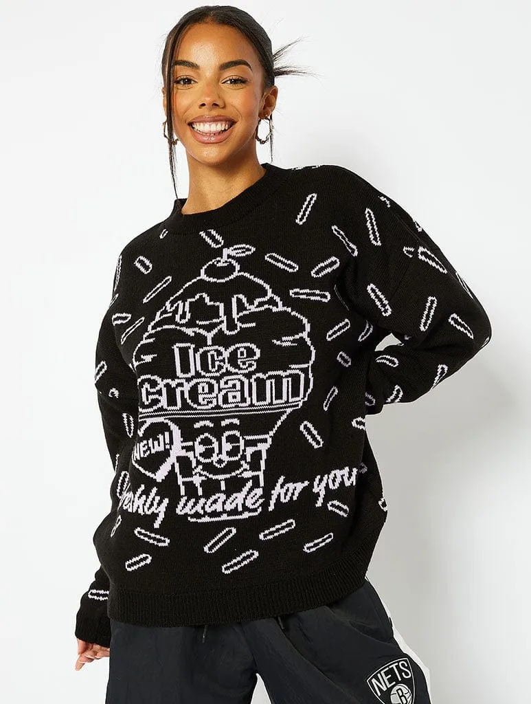 Black Ice Cream Oversized Knitted Jumper