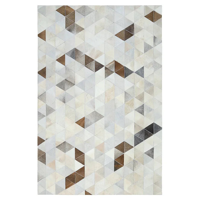 Cream and Fawn Triangle Patchwork Hide Rug