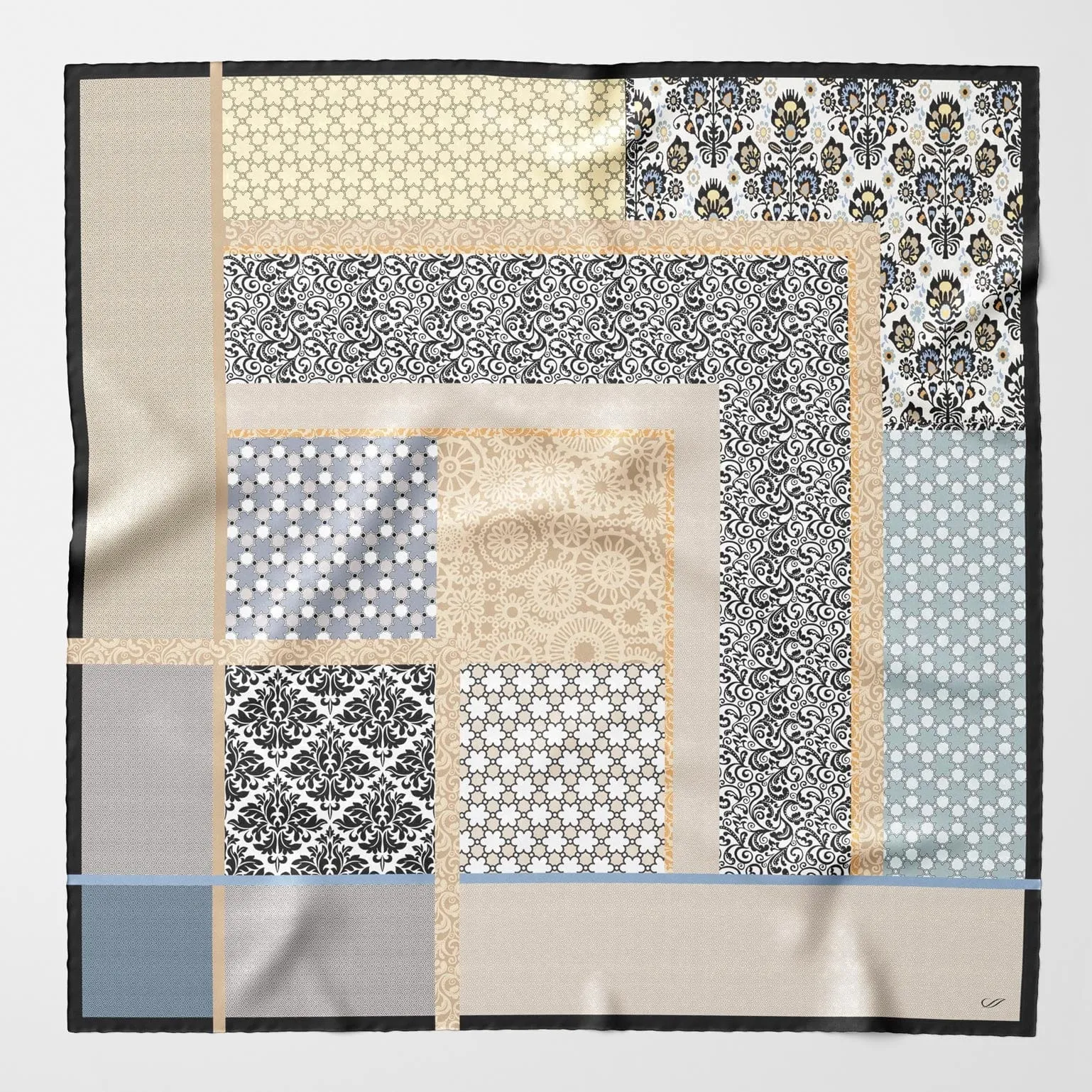 Dafne - Large Silk Scarf - Beige and Grey