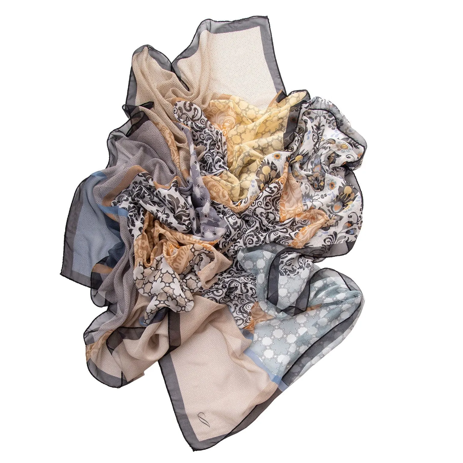 Dafne - Large Silk Scarf - Beige and Grey