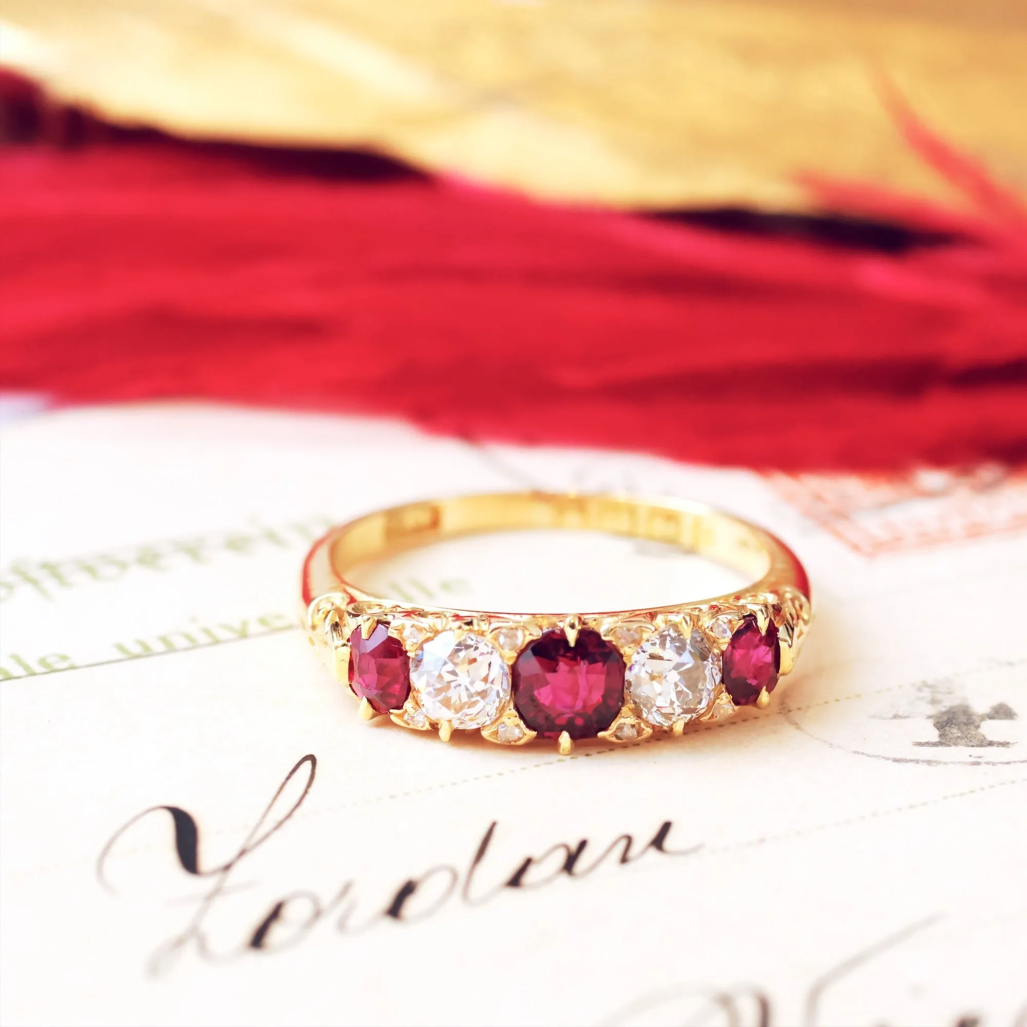 Date 1890 Carved Hoop Ruby & Diamond Engagement Ring