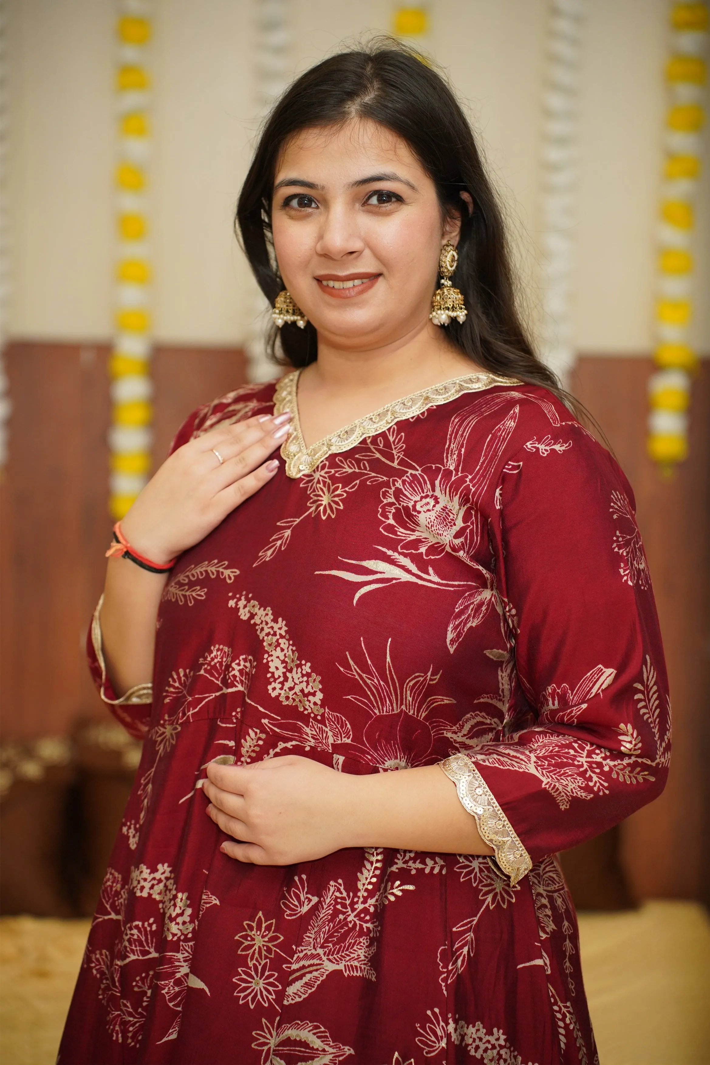 Deep Crimson Foiled Anarkali Set