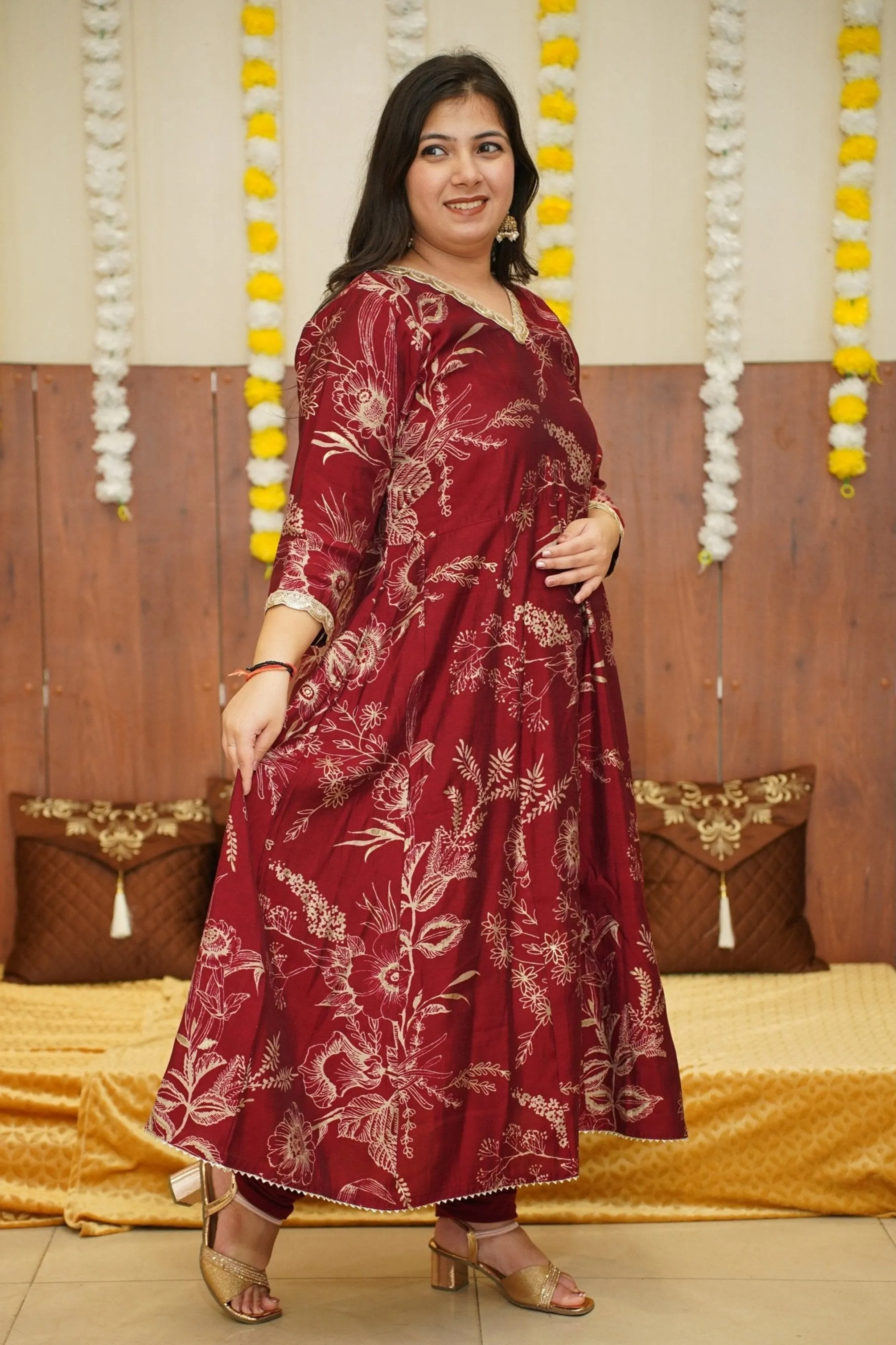 Deep Crimson Foiled Anarkali Set