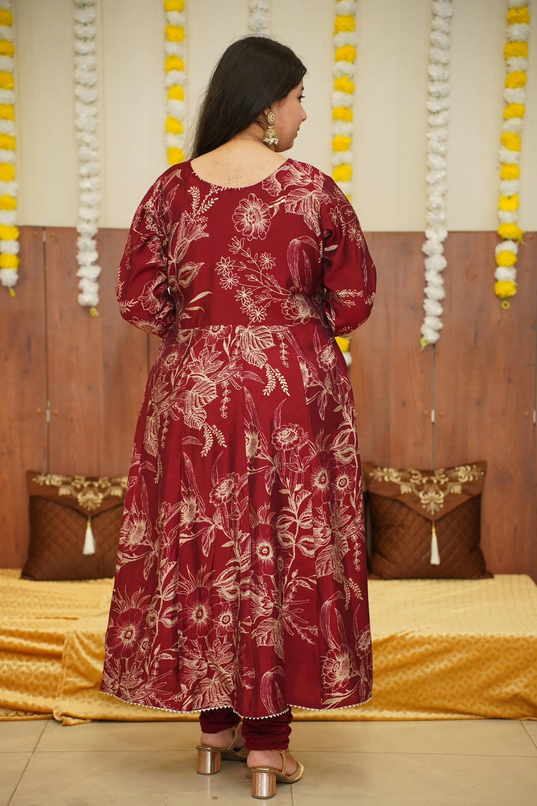 Deep Crimson Foiled Anarkali Set