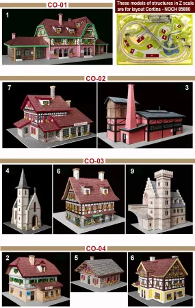 EMTZ 919 Set of 9 Built up Structures (specifically designed for Cortina Z Layout)  Handmade in Spain, Super Detailed