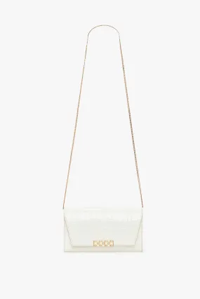 Exclusive Wallet On Chain In Ivory Croc Embossed Leather