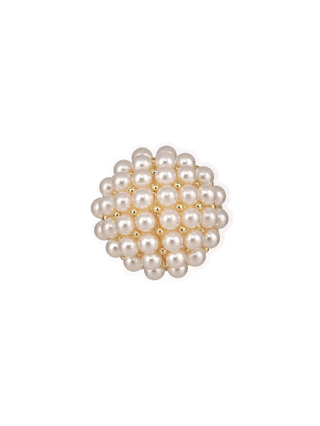Gold-Plated Artificial Pearls Studded Flower Design Adjustable Finger Ring