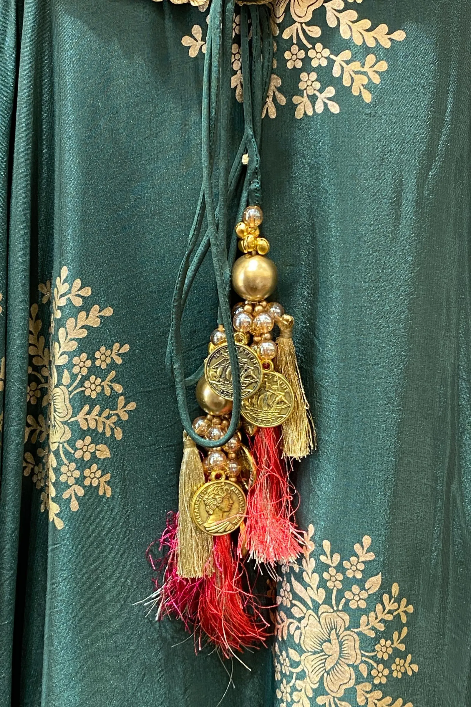 Green Golden Print, Mirror and Thread work Overcoat Style Anarkali Suit