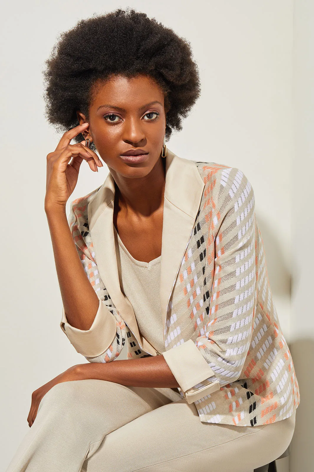 Lapel Collar Jacket - Mixed-Media Knit