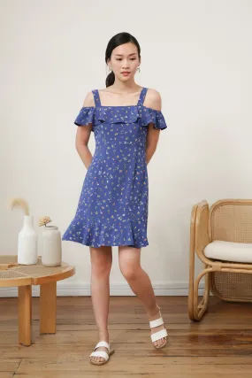 Madeline Printed Ruffle Dress in Blue