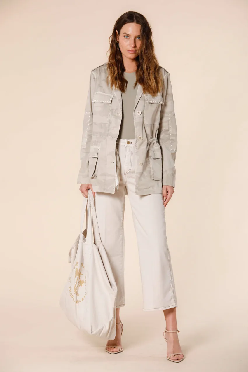 Monica Wild woman's  field jacket in twill with camouflage pattern and studs