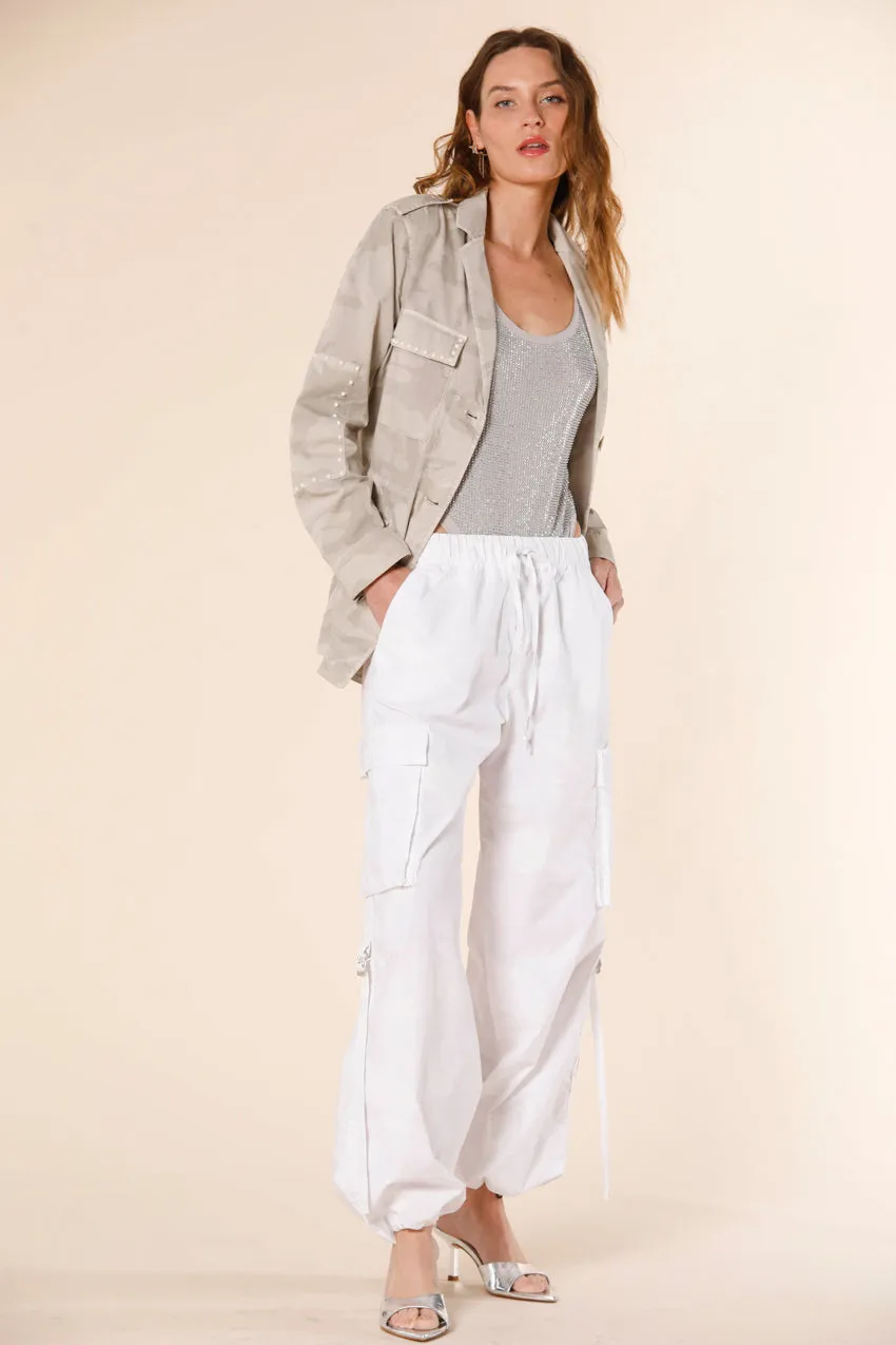 Monica Wild woman's  field jacket in twill with camouflage pattern and studs
