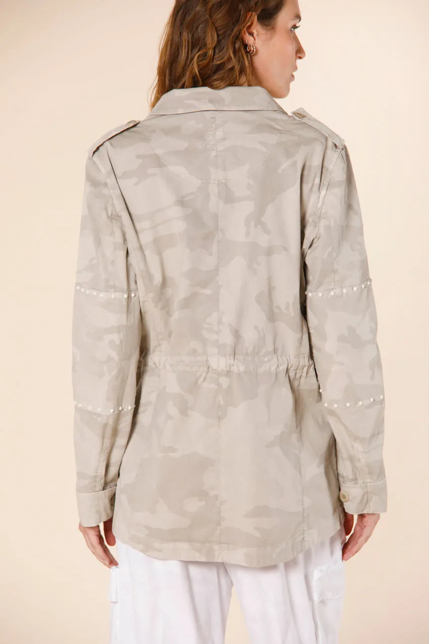 Monica Wild woman's  field jacket in twill with camouflage pattern and studs