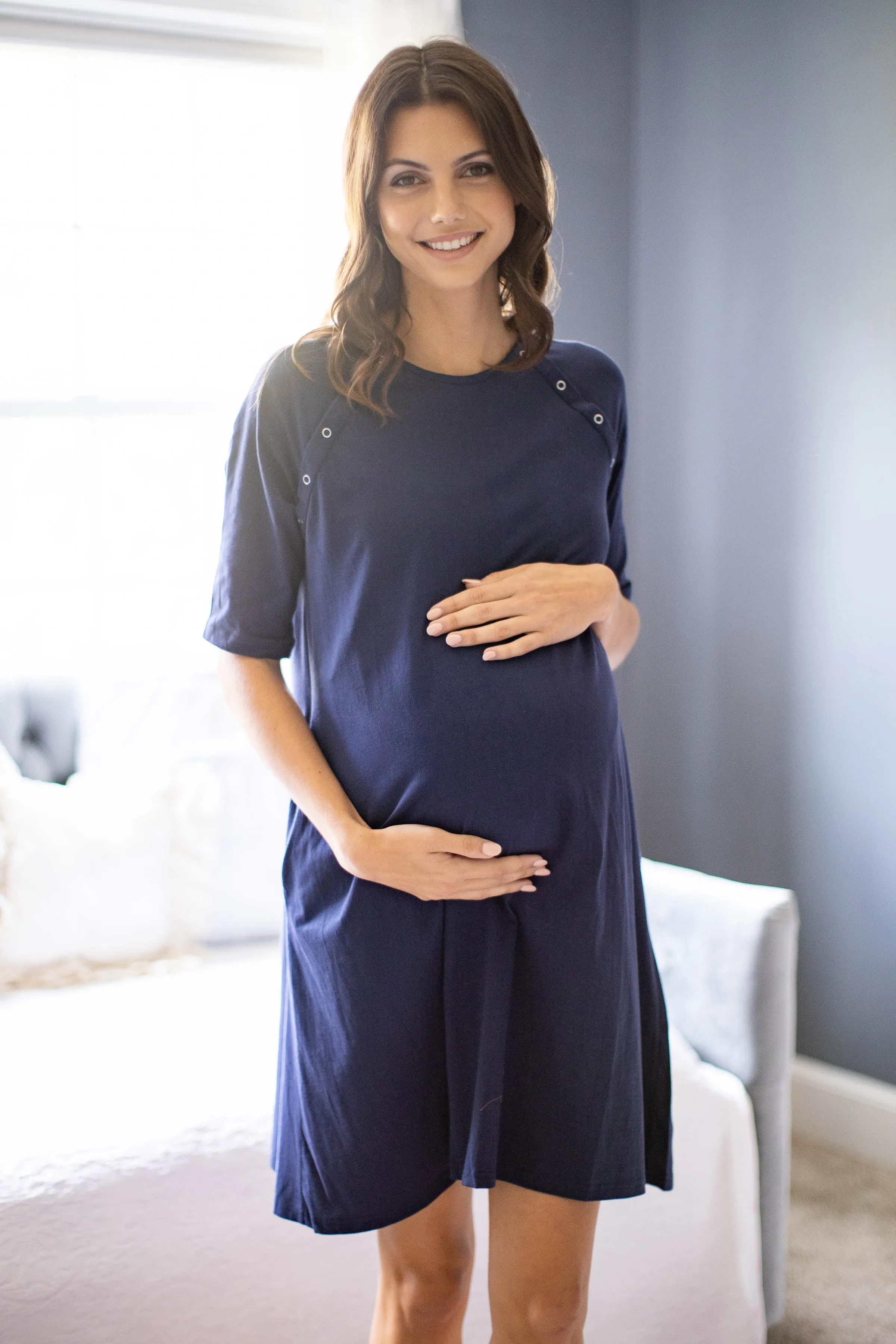 Navy Blue Jersey Knit Maternity Gownie