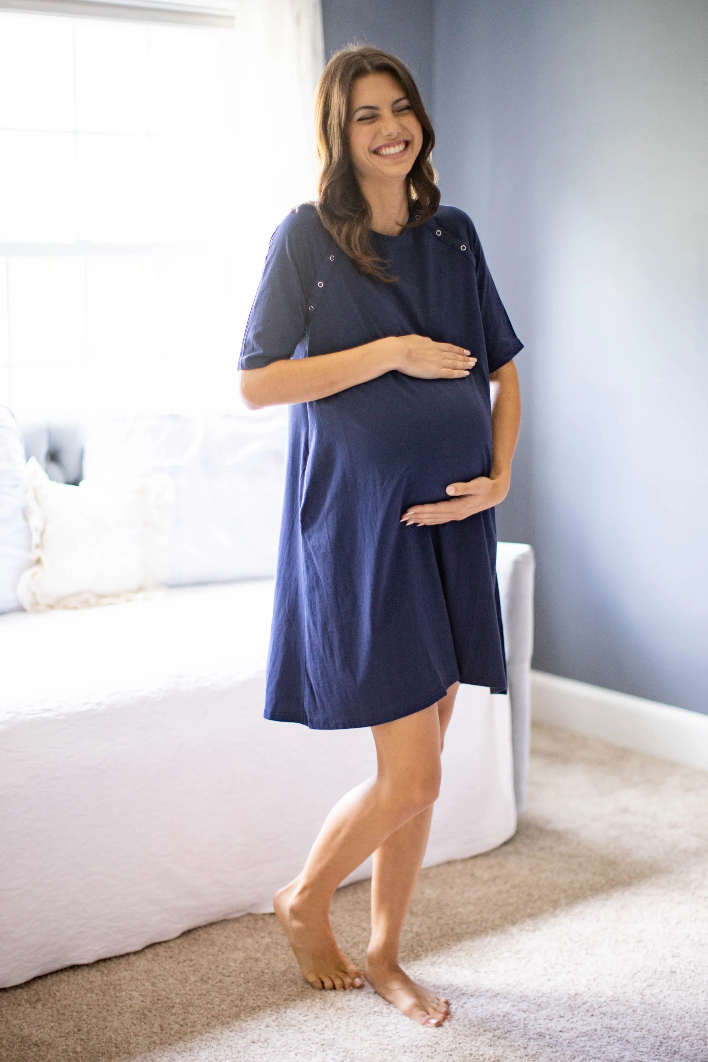 Navy Blue Jersey Knit Maternity Gownie