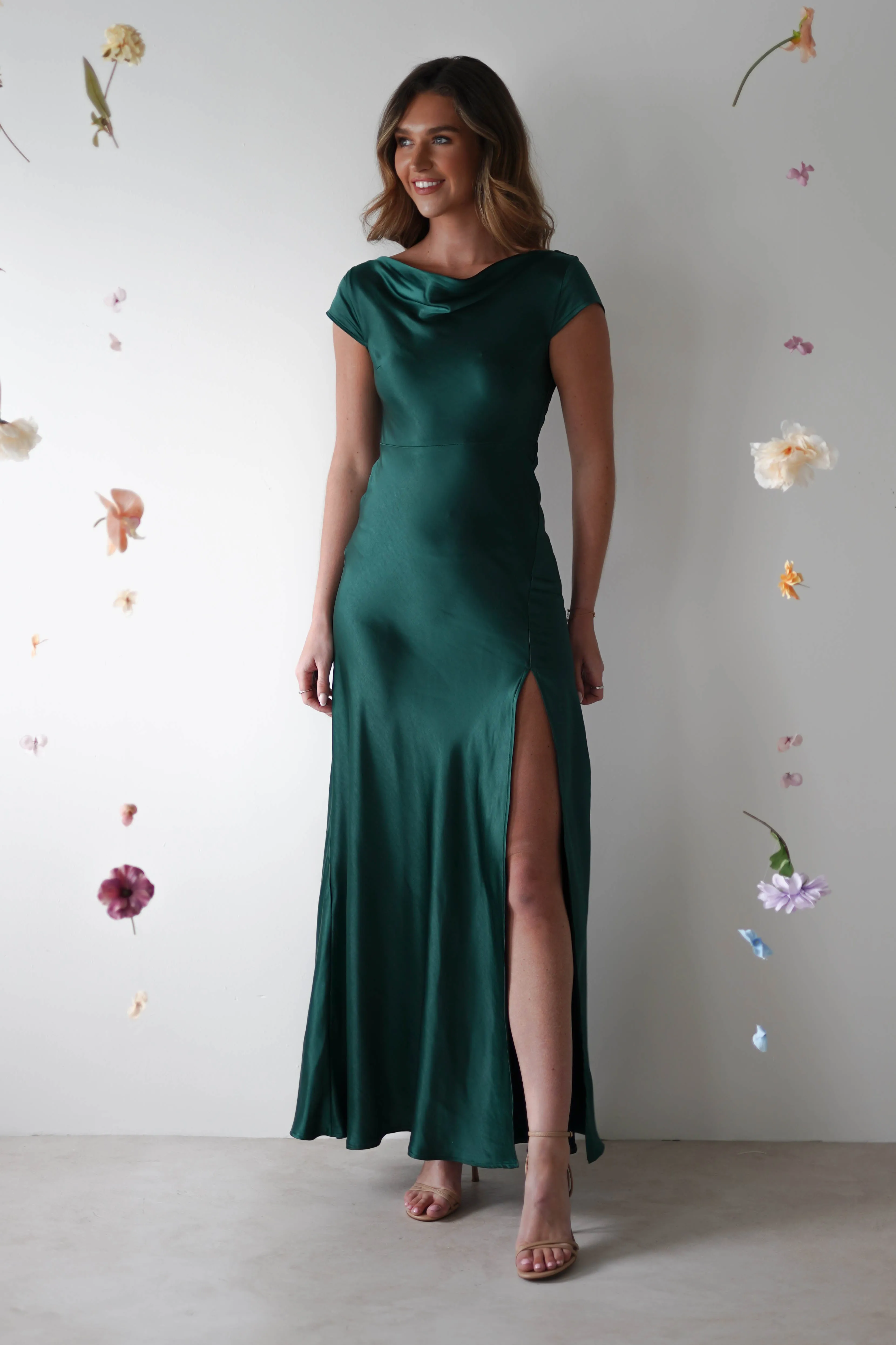 Ramona Soft Satin Maxi Dress | Emerald Green