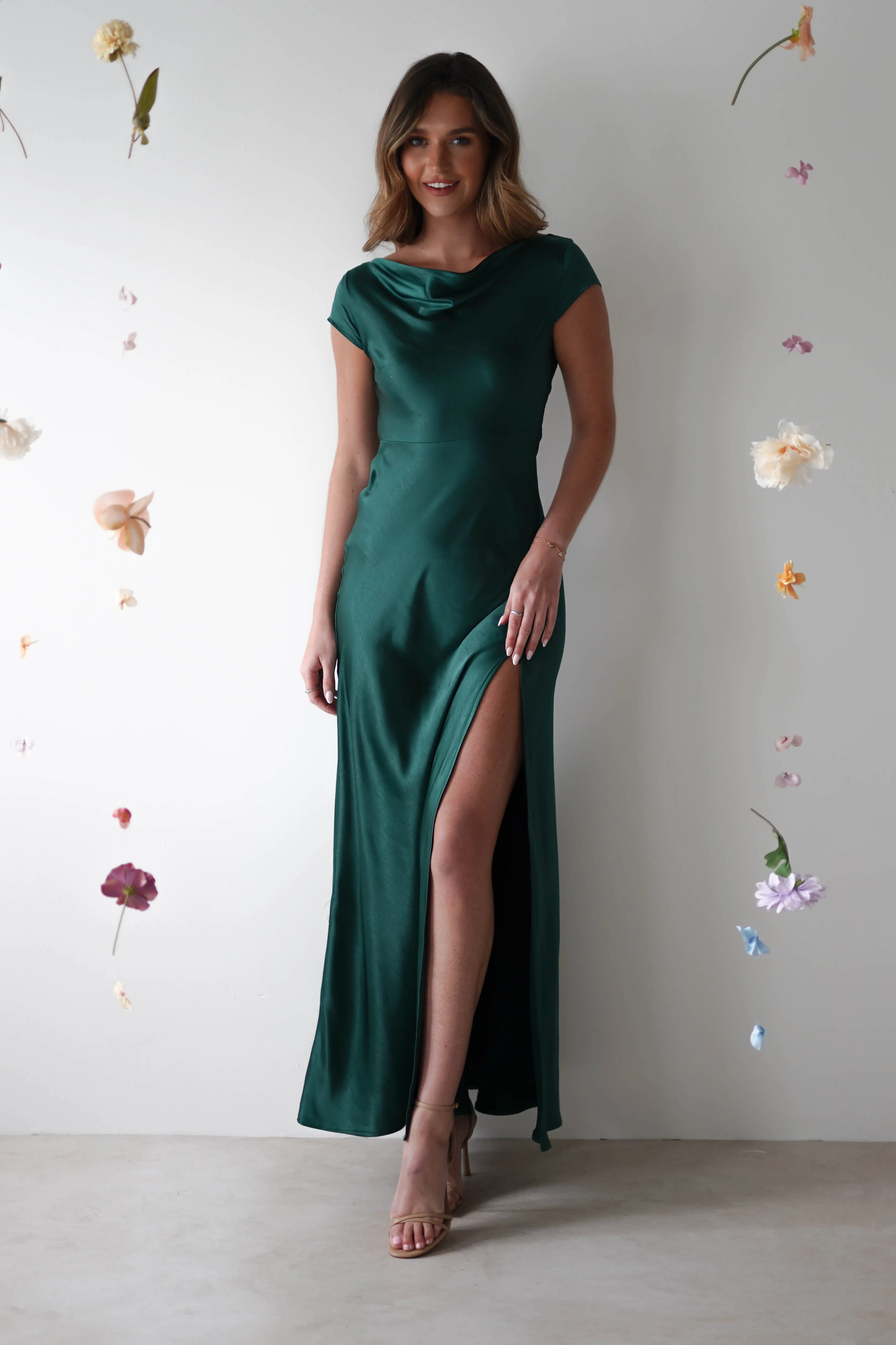 Ramona Soft Satin Maxi Dress | Emerald Green