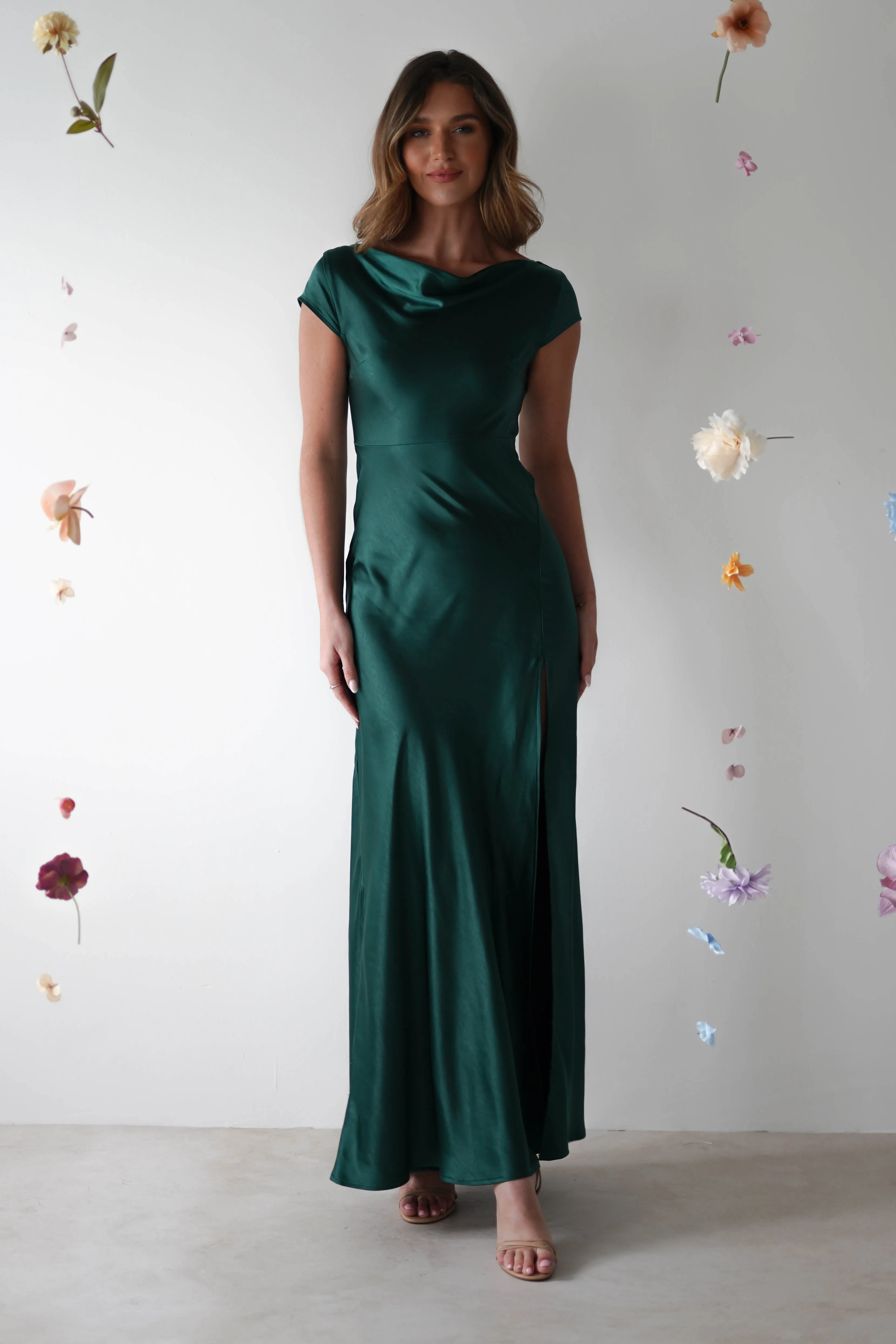 Ramona Soft Satin Maxi Dress | Emerald Green
