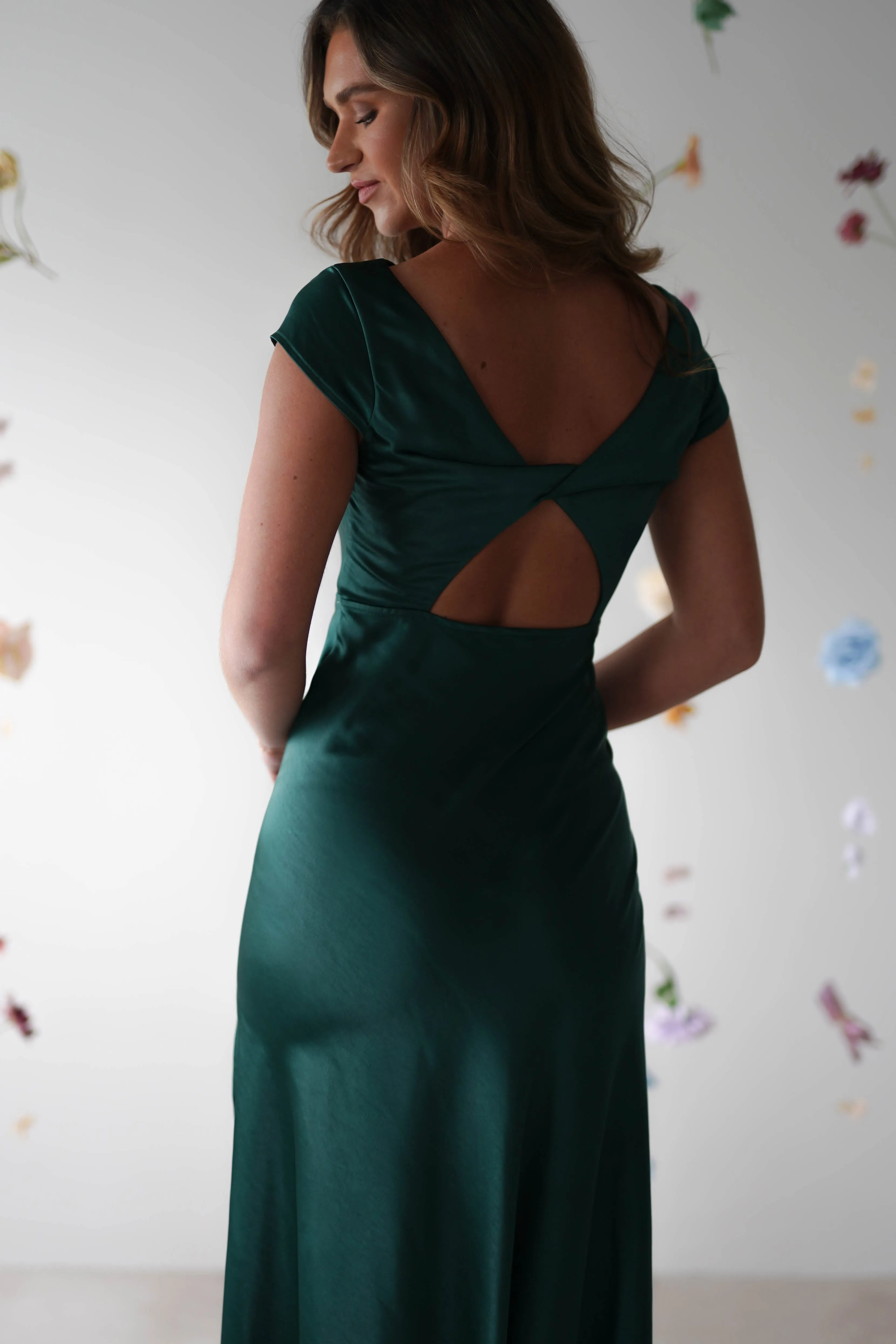 Ramona Soft Satin Maxi Dress | Emerald Green