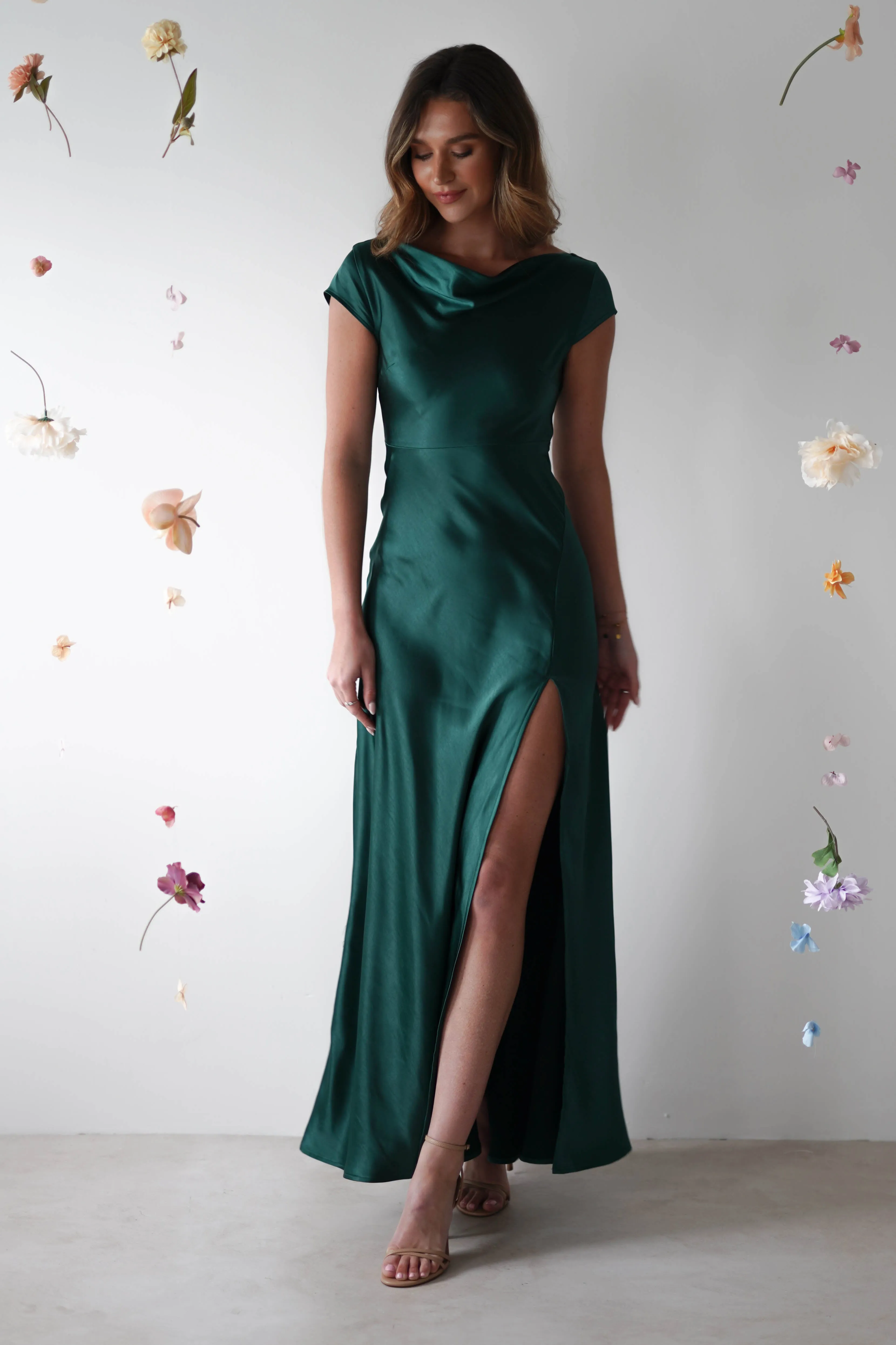 Ramona Soft Satin Maxi Dress | Emerald Green