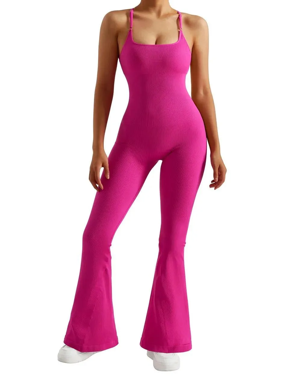Ribbed Strappy Flare Jumpsuit