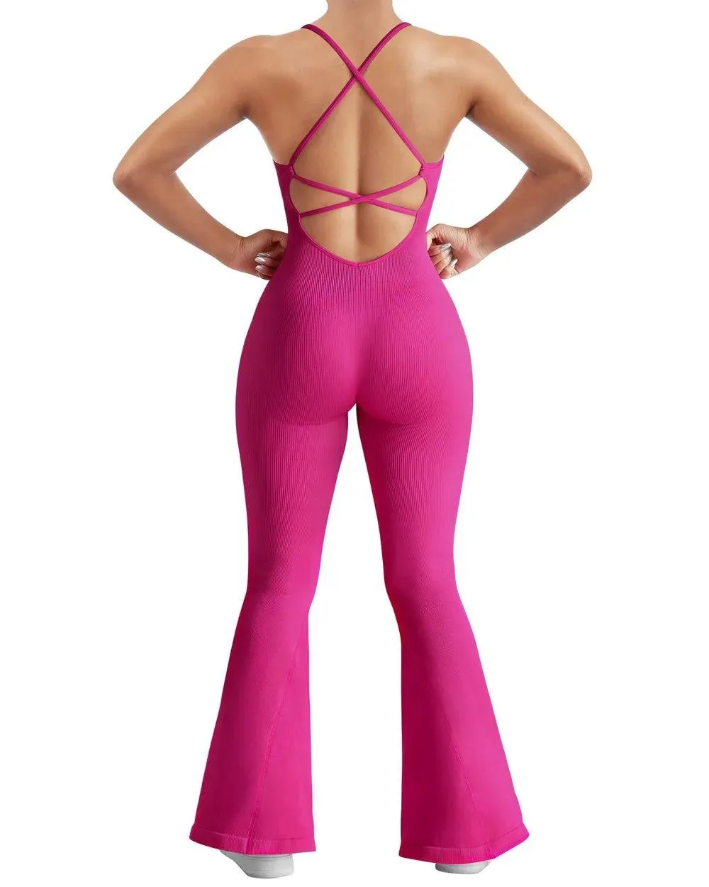 Ribbed Strappy Flare Jumpsuit