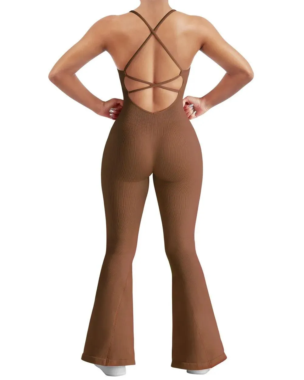 Ribbed Strappy Flare Jumpsuit