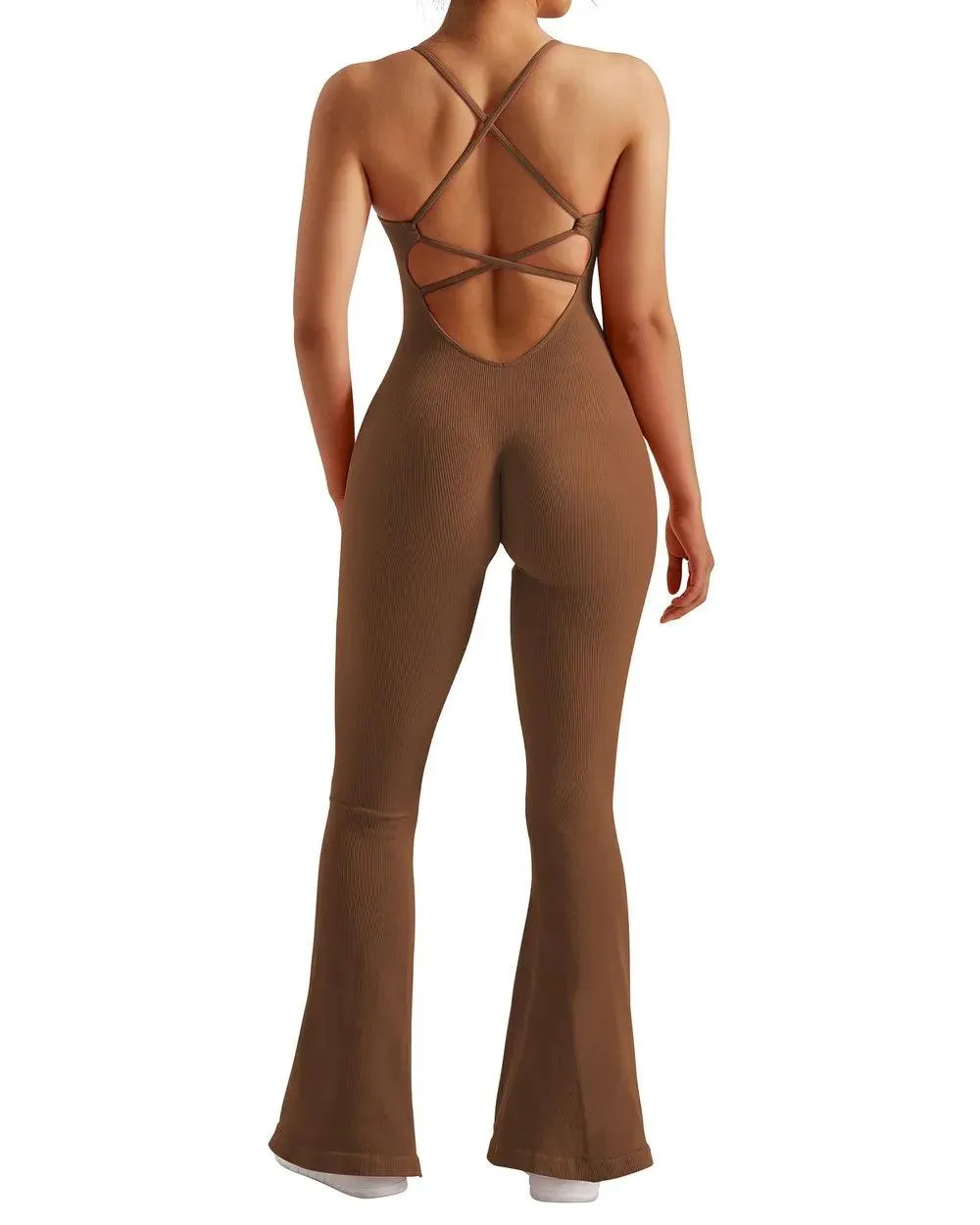 Ribbed Strappy Flare Jumpsuit