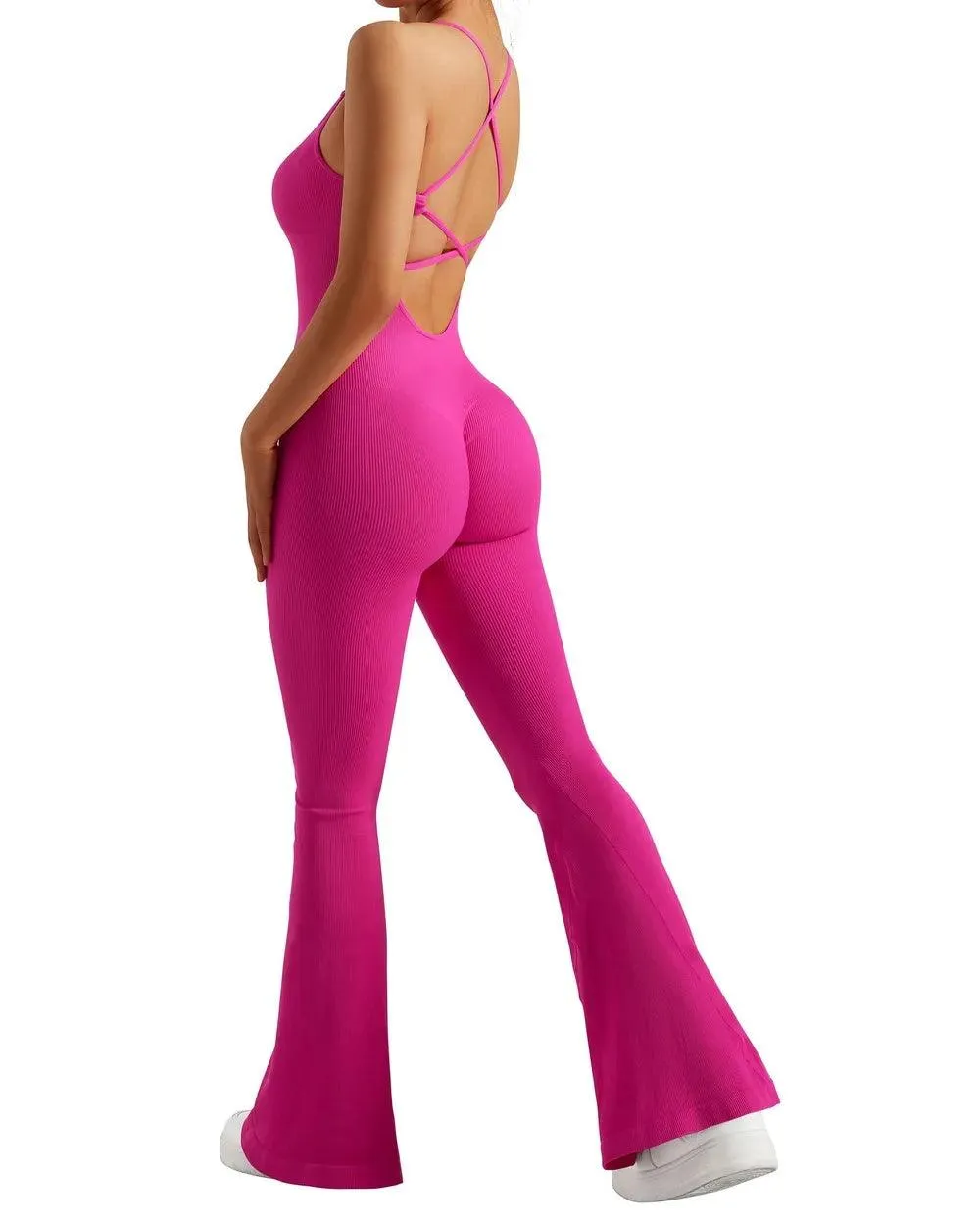 Ribbed Strappy Flare Jumpsuit