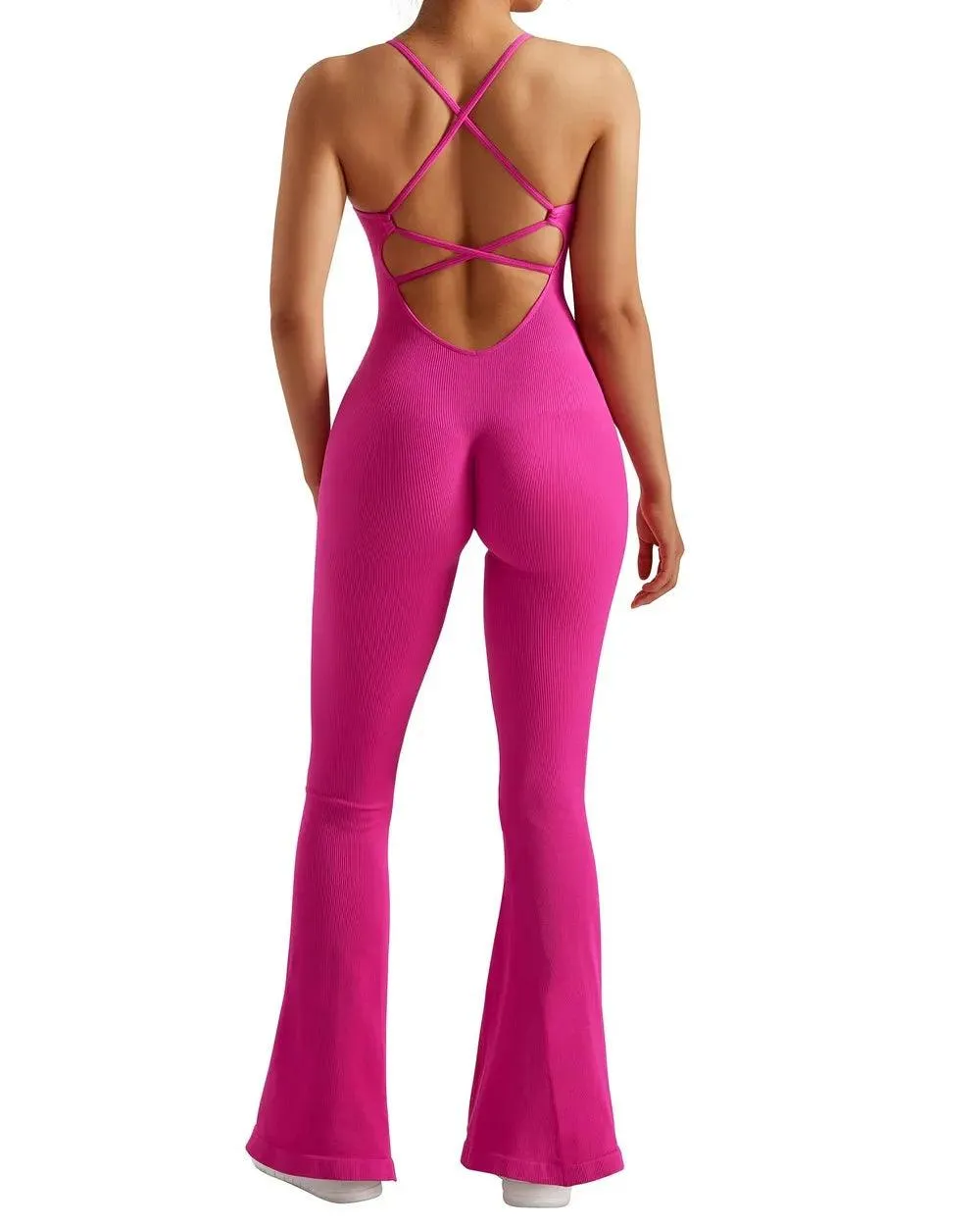 Ribbed Strappy Flare Jumpsuit