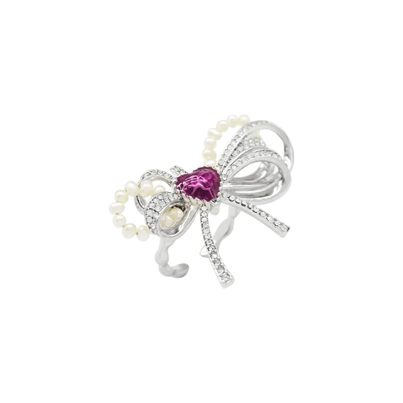 Sahi Love Heart Enamel Bow Adjustable Ring