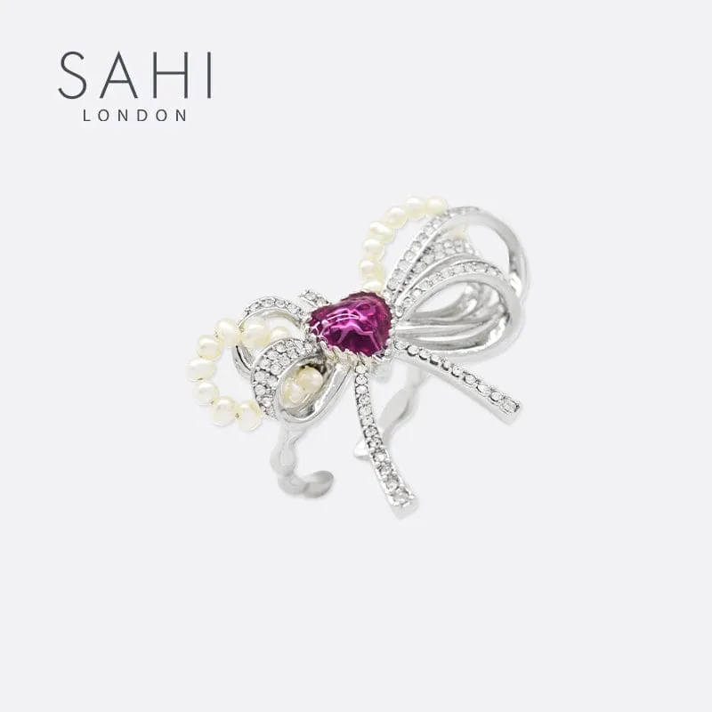 Sahi Love Heart Enamel Bow Adjustable Ring